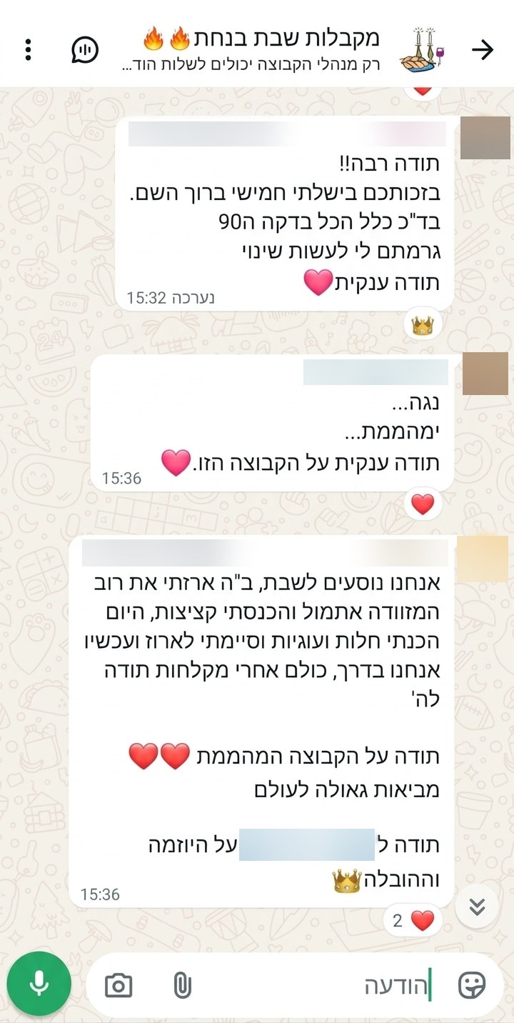 הודעות מהקבוצה: תודה רבה, בזכותכם בישלתי חמישי